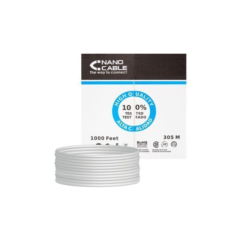Bobina de Cable RJ45 UTP Nanocable 10.20.0304-FLEX Cat.5e- 305m- Gris