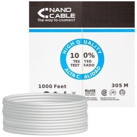 Bobina de Cable RJ45 UTP Nanocable 10.20.0304-FLEX Cat.5e- 305m- Gris
