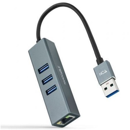 Hub USB 3.0 Nanocable 10.03.0407- 3xUSB- 1xRJ45- Gris