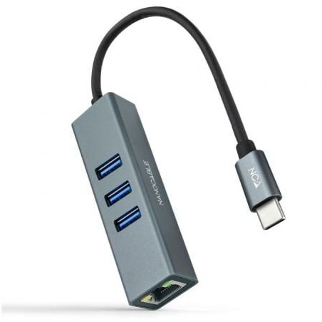 Hub USB Tipo-C Nanocable 10.03.0408- 3xUSB- 1xRJ45- Gris