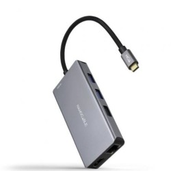 Docking Tipo-C Nanocable 10.16.1009- 3xUSB- 2xHDMI 4K- 1xRJ45- 1xLector tarjetas- 1xUSB Tipo-C PD- Gris