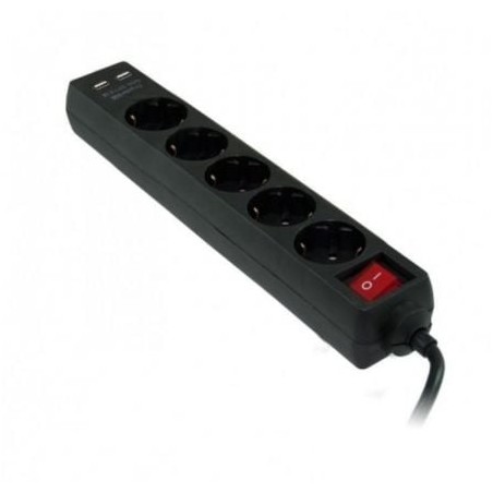 Regleta con interruptor 3GO REG5USB- 5 Tomas de corriente- 2 USB- Cable 1.5m- Negra