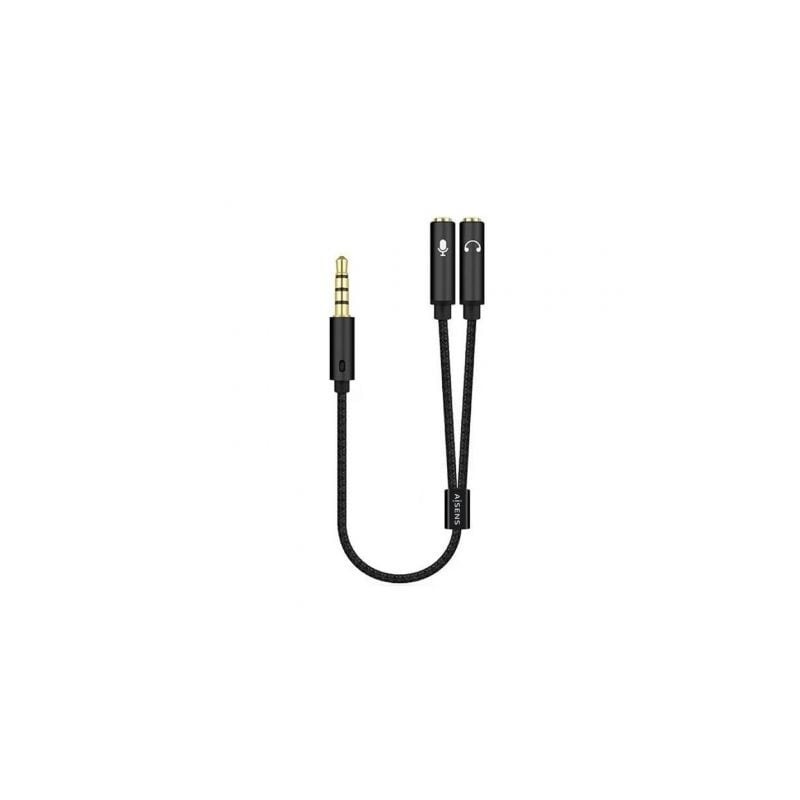 Adaptador Aisens A128-0416- Jack 3.5 Macho - 2x Jack 3.5 Hembra- 25cm- Negro