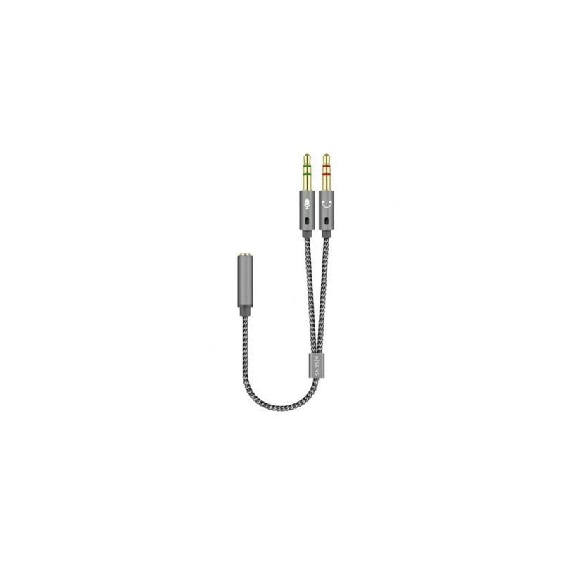 Adaptador Aisens A128-0417- Jack 3.5 Hembra - 2x Jack 3.5 Macho- 25cm- Gris
