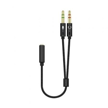 Adaptador Aisens A128-0418- Jack 3.5 Hembra - 2x Jack 3.5 Macho- 25cm- Negro