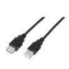 Cable Alargador USB 2.0 Aisens A101-0015- USB Macho - USB Hembra- Hasta 2.5W- 60Mbps- 1m- Negro