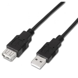 Cable Alargador USB 2.0 Aisens A101-0016- USB Macho - USB Hembra- Hasta 2.5W- 60Mbps- 1.8m- Negro