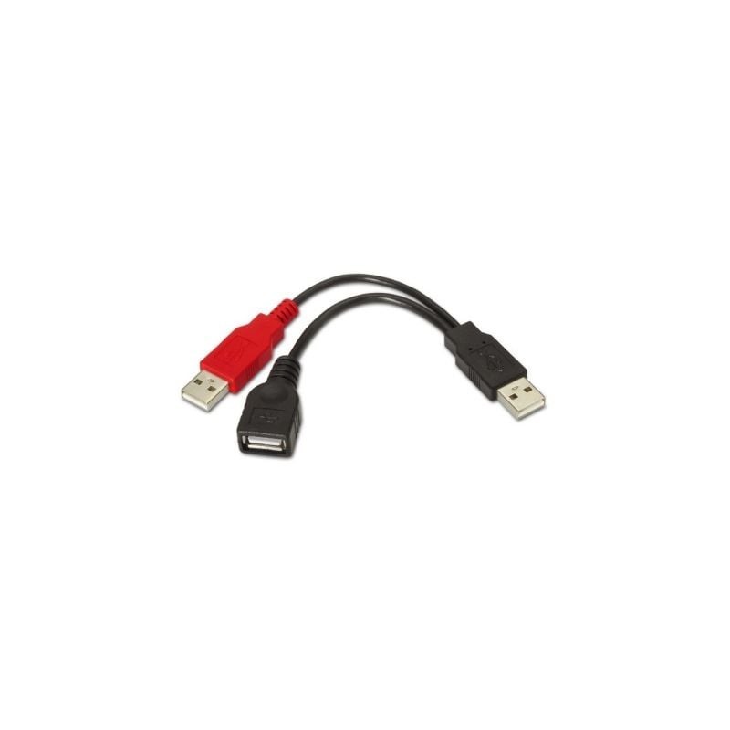 Cable USB 2.0 + Alimentación Aisens A101-0030- USB Hembra + USB Macho - USB Macho- Hasta 2.5W- 60Mbps- 15cm- Negro- Rojo