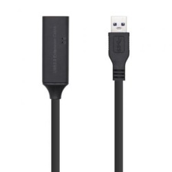 Cable Alargador USB 3.0 con Amplificador Aisens A105-0407- USB Macho - USB Hembra- Hasta 9W- 625Mbps- 5m- Negro