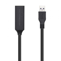 Cable Alargador USB 3.0 con Amplificador Aisens A105-0409- USB Macho - USB Hembra- Hasta 9W- 625Mbps- 15m- Negro