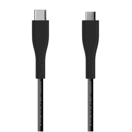 Cable USB 2.0 Tipo-C Aisens A107-0350- USB Tipo-C Macho - MicroUSB- Hasta 15W- 60Mbps- 2m- Negro