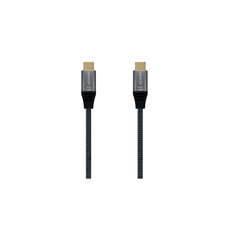Cable USB 2.0 Tipo-C Aisens A107-0629 5A 100W- USB Tipo-C Macho - USB Tipo-C Macho- Hasta 100W- 60Mbps- 2m- Gris