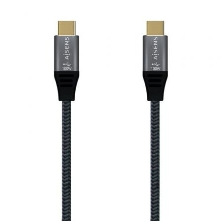 Cable USB 2.0 Tipo-C Aisens A107-0629 5A 100W- USB Tipo-C Macho - USB Tipo-C Macho- Hasta 100W- 60Mbps- 2m- Gris