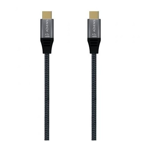 Cable USB 3.2 Tipo-C Aisens A107-0670 20GBPS 100W- USB Tipo-C Macho - USB Tipo-C Macho- Hasta 100W- 2500Mbps- 60cm- Gris