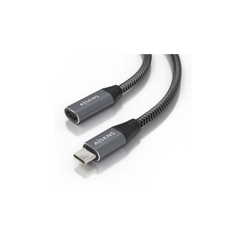 Cable Alargador USB 3.2 Aisens A107-0761- USB Tipo-C Macho - USB Tipo-C Hembra- Hasta 100W- 20Gbps- 1.5m- Gris