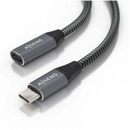 Cable Alargador USB 3.2 Aisens A107-0761- USB Tipo-C Macho - USB Tipo-C Hembra- Hasta 100W- 20Gbps- 1.5m- Gris