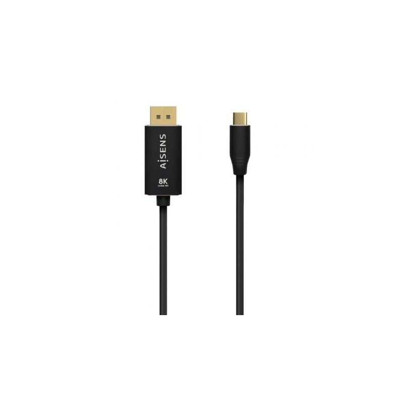 Cable Conversor DisplayPort 8K 60HZ Aisens A109-0687- USB Tipo-C Macho - Displayport Macho- Hasta 27W- 1250Mbps- 1.8m- Negro