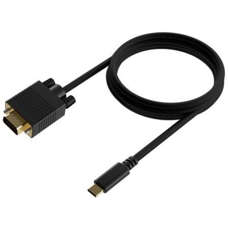 Cable Conversor Aisens A109-0693- USB Tipo-C Macho - VGA Macho- Hasta 27W- 1250Mbps- 1.8m- Negro