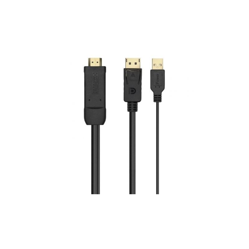 Cable Conversor Aisens A122-0641- HDMI Macho - DisplayPort Macho + USB Macho- Hasta 10W- 2250Mbps- 10cm + 1.8m- Negro