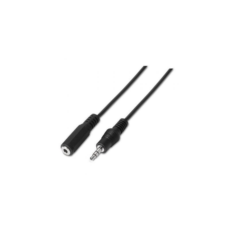 Adaptador Estéreo Aisens A128-0145- Jack 3.5 Macho - Jack 3.5 Hembra- Hasta 0.1W- 1.5m- Negro