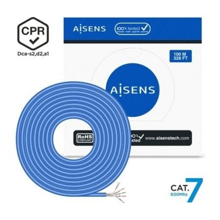 Bobina de Cable RJ45 SFTP AWG23 LSZH CPR Dca Aisens A146-0664 Cat.7- 100m- Azul