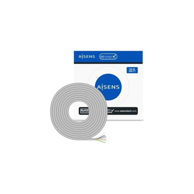 Bobina de Cable RJ45 UTP AWG23 CCA (Aleación) Aisens A135-0660 Cat.6- 100m- Gris