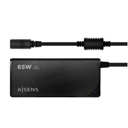 Cargador de Portátil Aisens ASLC-65WAUTO-BK- 65W- Automático- 9 Conectores- Voltaje 18.5-20V- 1 USB QC3.0