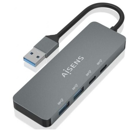 Hub USB 3.2 Aisens A106-0696- 2xUSB- 2xUSB Tipo-C- Gris
