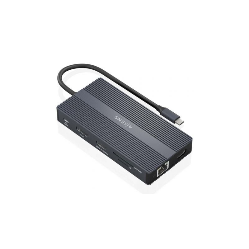 Docking USB Tipo-C Aisens ASUC-12P017-GR- 2xHDMI- 4xUSB- 1xUSB Tipo-C- 1xRJ45- 1xDisplayPort- 1xLector Tarjetas- 1xUSB Tipo-C