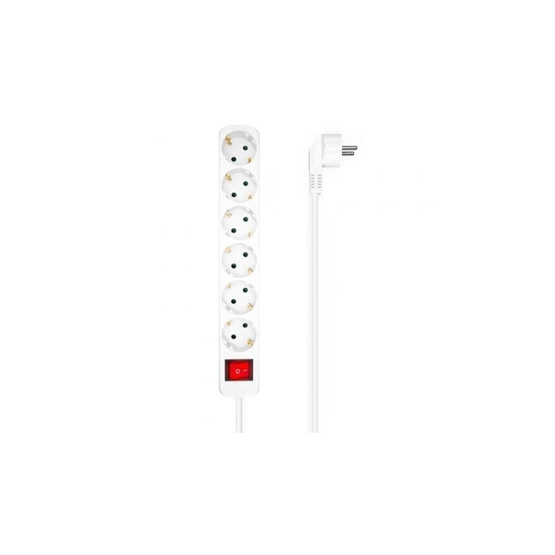 Regleta con Interruptor Aisens A154-0535- 6 Tomas de Corriente- Cable 1.4m- Blanco