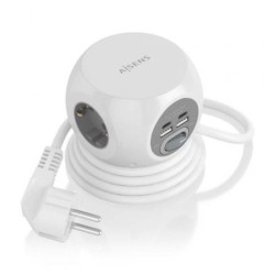 Regleta con Interruptor Aisens ASPS-2A2C04-W- 3 Tomas de Corriente- 2 USB Tipo-C- 2 USB- Cable 1.4m- Blanco
