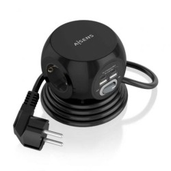 Regleta con Interruptor Aisens ASPS-2A2C05-BK- 3 Tomas de Corriente- 2 USB Tipo-C- 2 USB- Cable 1.4m- Negro