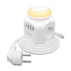 Regleta con Interruptor y Luz Nocturna Aisens ASPS-3A1CL01-W- 4 Tomas de Corriente- 1 USB Tipo-C- 3 USB- Cable 1.8m- Blanco