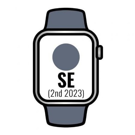 Apple Watch SE 2 Gen 2023- GPS- Cellular- 44mm- Caja de Aluminio Plata- Correa Deportiva Azul Tempestad M-L
