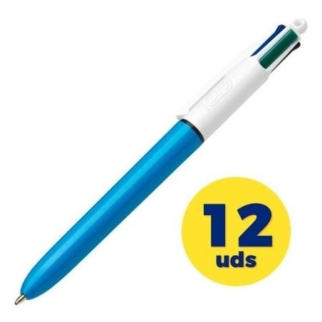 Caja de Bolígrafos de Tinta de Aceite Retráctil Bic Medium Original 889969- 12 unidades- 4 Colores de Tinta- Cuerpo Color Azu
