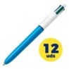 Caja de Bolígrafos de Tinta de Aceite Retráctil Bic Medium Original 889969- 12 unidades- 4 Colores de Tinta- Cuerpo Color Azu