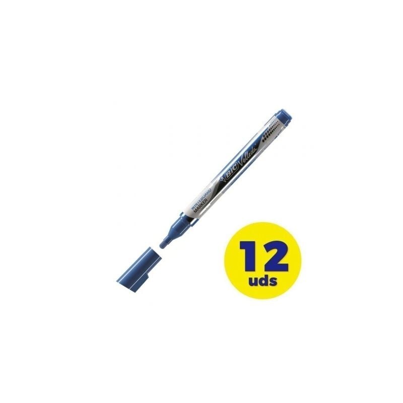 Caja de Rotuladores de Punta Redonda para Pizarra Bic Velleda 902087- 1.5mm- 12 unidades- Azules