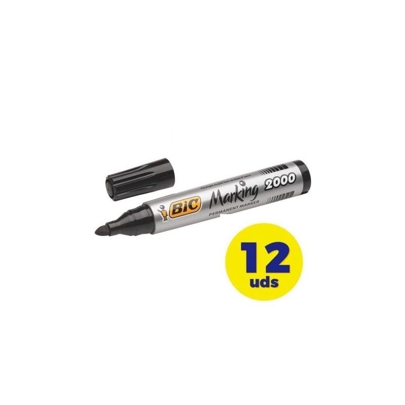 Caja de Rotuladores Punta Fibra Acrílica Permanente Bic Marking 2000- 4.9mm- 12 unidades- Negros