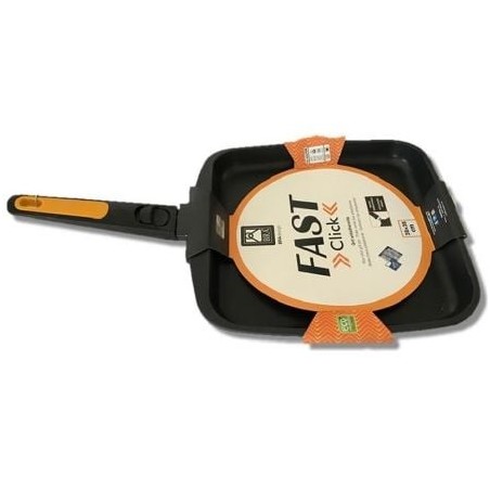 GRILL BRA FAST CLICK LISO 481328 - 28*28CM - FUNDICIÓN ALUMINIO - GRAN ANTIADHERENCIA - MANGO DESMONTABLE - APTA PARA LAVAVAJ