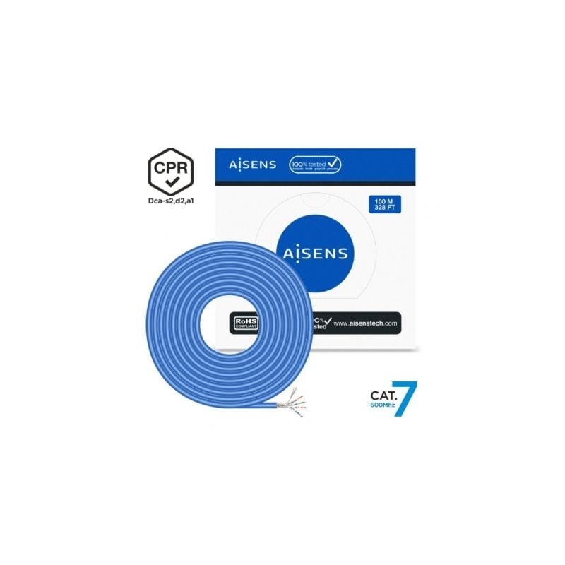 Bobina de Cable RJ45 SFTP AWG23 LSZH CPR Dca Aisens A146-0664 Cat.7- 100m- Azul
