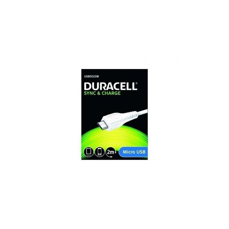 Cable USB 2.0 Duracell USB5023W- USB Macho - MicroUSB Macho- 2m- Blanco