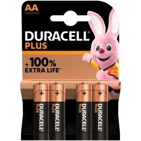 Pack de 4 Pilas AA Duracell Plus Extra Life LR6- 1.5V- Alcalinas