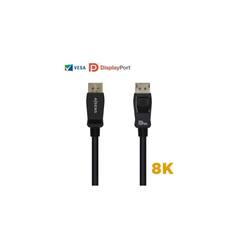 Cable DisplayPort 1.4 8K Aisens A149-0431- DisplayPort Macho - DisplayPort Macho- 1m- Certificado- Negro