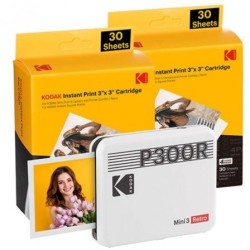 Impresora Portátil Fotográfica Kodak Mini 3 Retro- Tamaño Foto 76.2x76.2mm- Incluye 2x Papel Fotográfico- Blanca