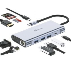 Docking USB Tipo-C Leotec LEDS01- 3xUSB- 2xUSB Tipo-C- 1xUSB Tipo-C PD- 1xHDMI 4K- 1xVGA- 1xRJ45- 1xAudio- 1xLector Tarjetas