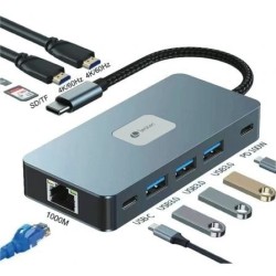 Docking USB Tipo-C Leotec LEDS02- 3xUSB- 1xUSB Tipo-C- 1xUSB Tipo-C PD- 2xHDMI 4K- 1xRJ45- 1xLector Tarjetas SD y MicroSD- Gr
