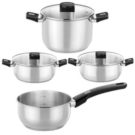 Pack Batería de Cocina Elite Monix M240001- Cazo Ø14cm- Ollas Ø24cm- Cacerolas Ø20 - 24cm- Acero Inoxidable- Apta para Inducc