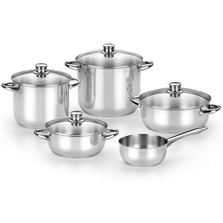 Pack Batería de Cocina Monix Optima2 MA50001- Cazo Ø16cm- Ollas Ø20 - 24cm- Cacerolas Ø20 - 24cm- Acero Inoxidable- Apta para