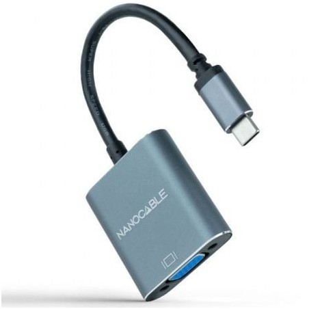 Conversor Nanocable 10.16.4101-G- USB Tipo-C Macho - VGA Hembra- 10cm- Negro y Gris